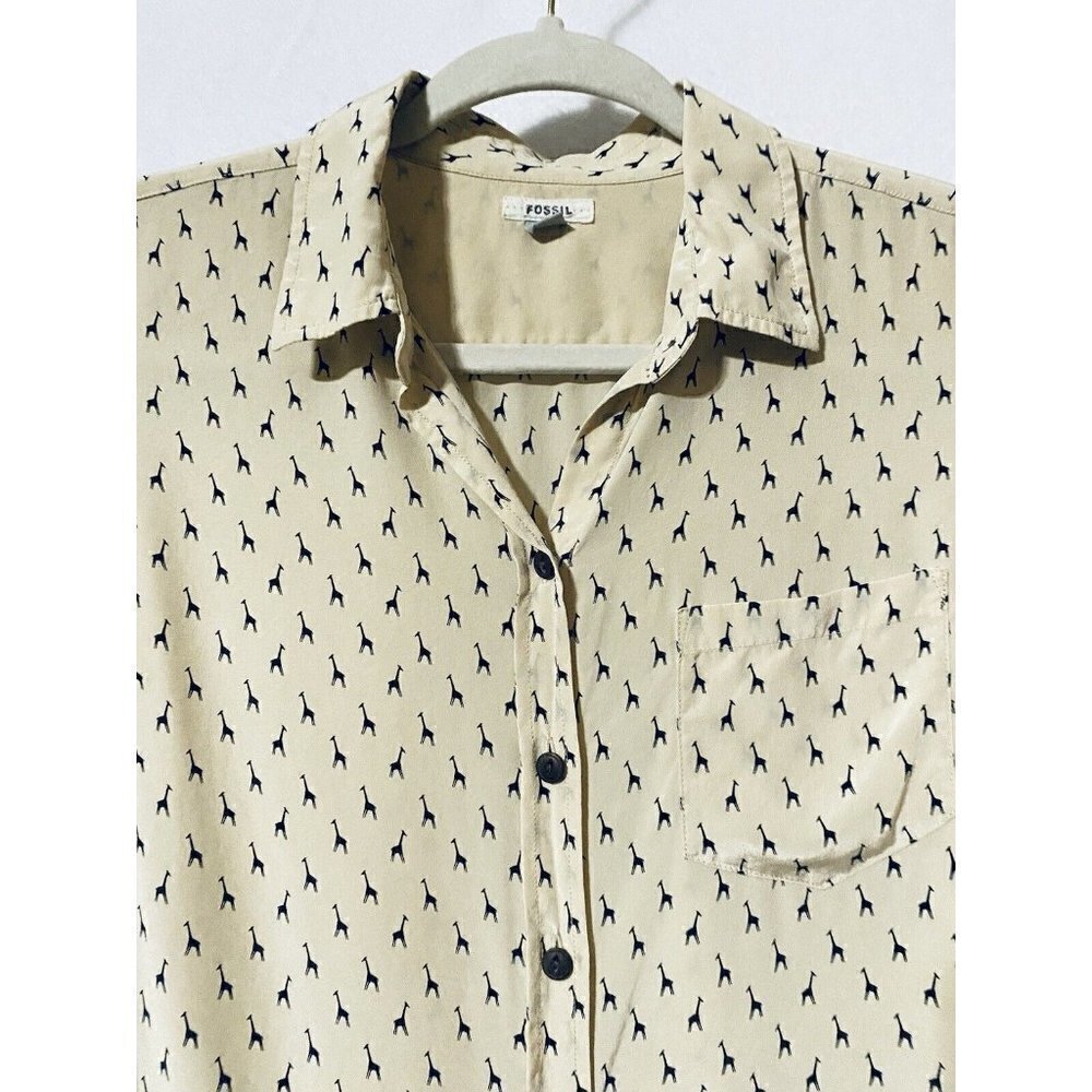 Fossil Womens Small Giraffe Print Button Up Top S… - image 3